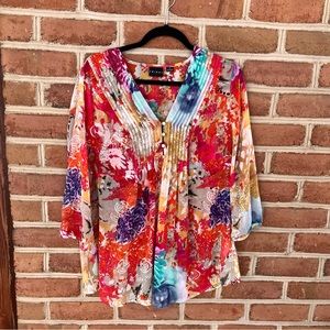 Spring or summer floral sheer blouse. Tribal. Size 10